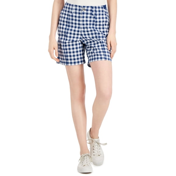 Style & Co Petite Gingham Cargo Pocket Shorts Blue Socket 2P