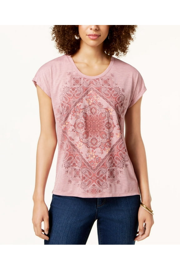Style & Co Petite Graphic Print T-Shirt Mauve Medalion PS