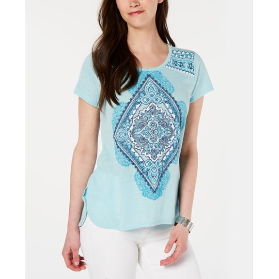 Style & Co Petite Graphic Top Folk Diamond PL