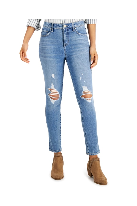 Style & Co Petite High Rise Distressed Skinny Ankle Jeans Epiphany Wash 2P
