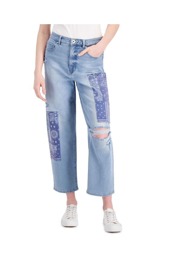 Style & Co Petite High Rise Patchwork Vintage Classic Mom Jeans Bandana Roses 16P