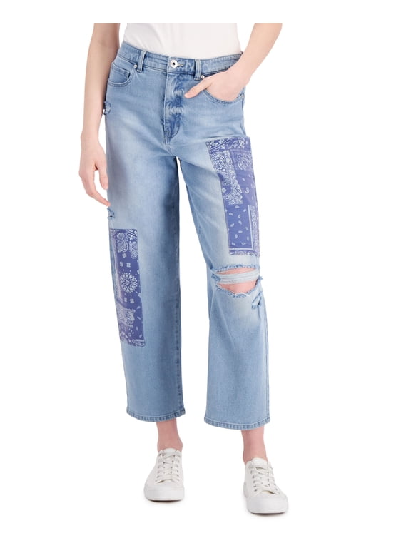 Style & Co Petite High Rise Patchwork Vintage Classic Mom Jeans Bandana Roses 16P