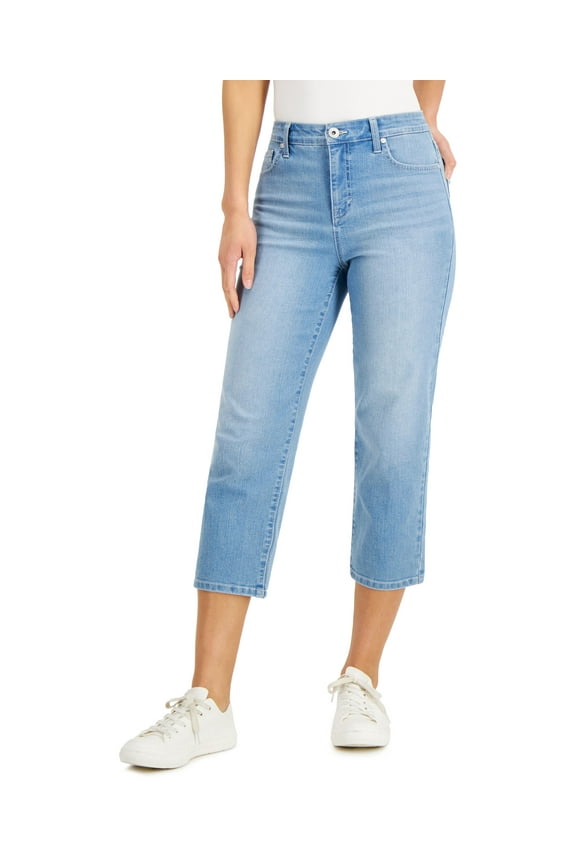 Style & Co Petite High Rise Straight Crop Jeans June Blossom 10P
