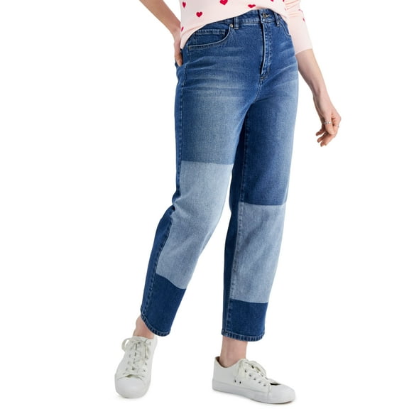 Style & Co Petite High Rise Vintage Classic Mom Jeans Shadow Wash 14P