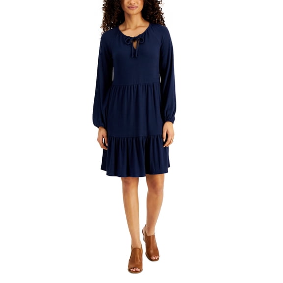 Style & Co Petite Keyhole Neck Knit Dress Industrial Blue PS