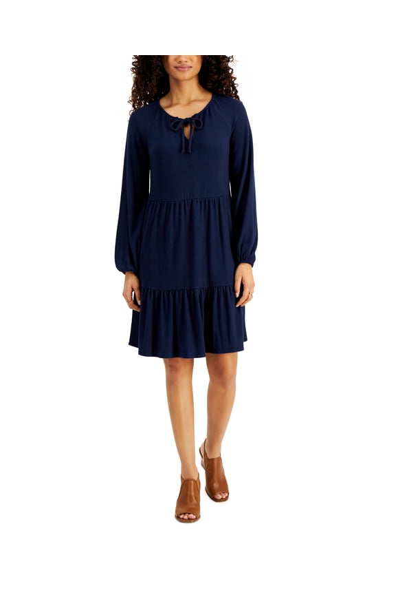 Style & Co Petite Keyhole Neck Knit Dress Industrial Blue PS