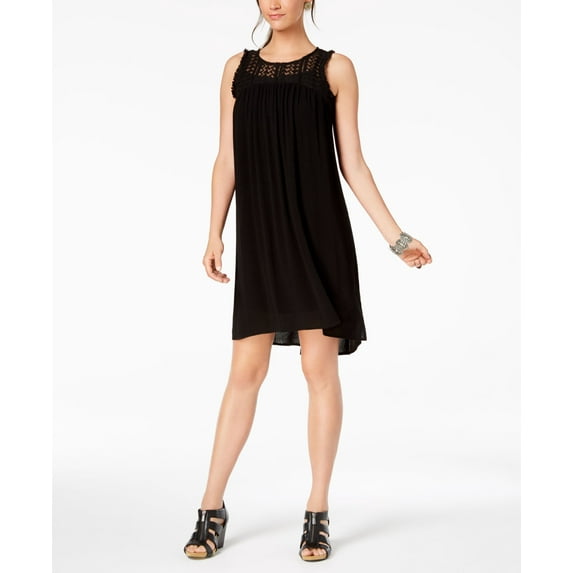 Style & Co Petite Lace Trim High Low Dress Deep Black PXL