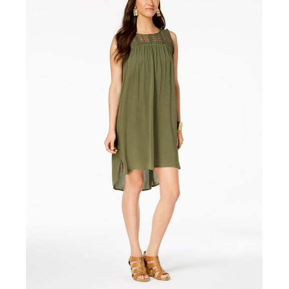 Style & Co Petite Lace Trim High Low Dress Olive PL