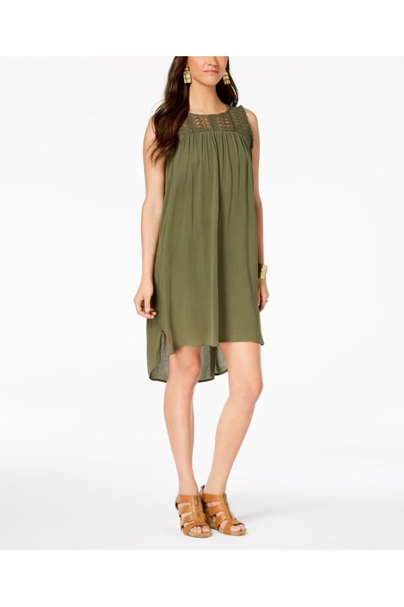 Style & Co Petite Lace Trim High Low Dress Olive PL