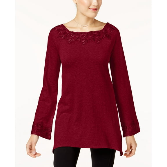 Style & Co Petite Lace Trim Sweater Tunic Scarlet Wine PXS