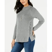 STYLE & CO. Style & Co Petite Lace Up Sweater Grey Charcoal PS