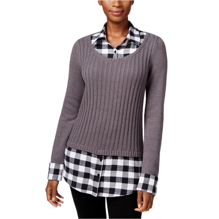 Style & Co Petite Layered Look Sweater Steel Grey Heather Combo PL