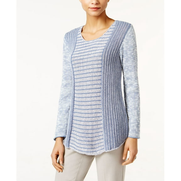 Style & Co Petite Marled Colorblocked Sweater Uniform Blue Combo PXL
