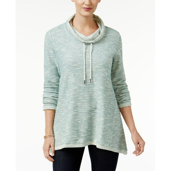 Style & Co Petite Marled Funnel Neck Sweatshirt Green Nectar PXS