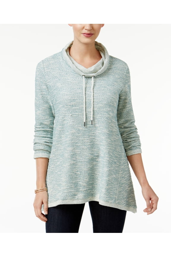 Style & Co Petite Marled Funnel Neck Sweatshirt Green Nectar PXS