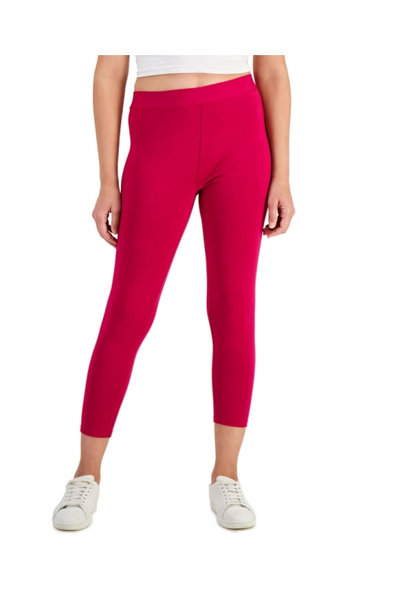 Style & Co Petite Mid Rise Basic Capri Leggings Sangria Wine PL