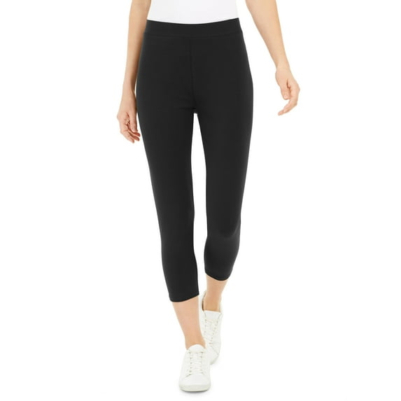 Style & Co Petite Mid Rise Cropped Leggings Deep Black PL
