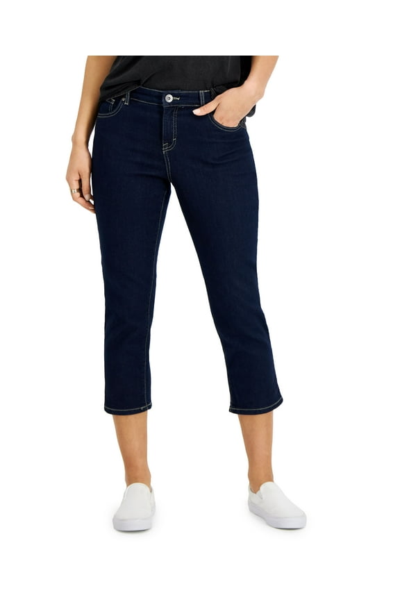 Style & Co Petite Mid Rise Curvy Capris Southern Blues 4P