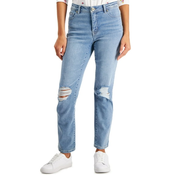 Style & Co Petite Mid Rise Natural Ripped Straight Leg Jeans Miranda 16P