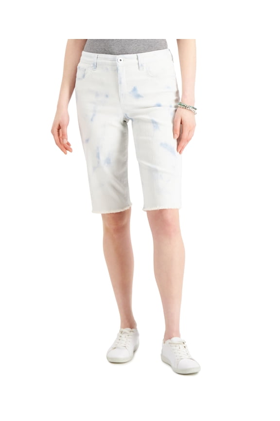 Style & Co Petite Mid Rise Raw Hem Bermuda Shorts Bleach Wash 16P