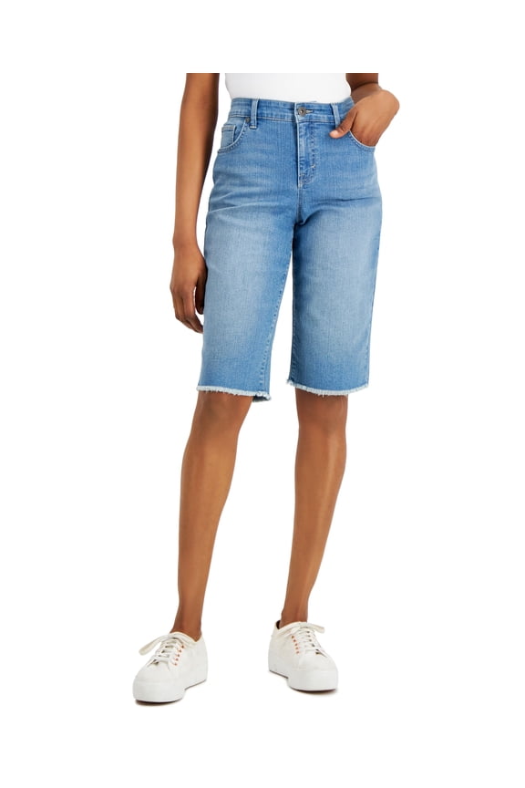 Style & Co Petite Mid Rise Raw Hem Bermuda Shorts Overland 6P