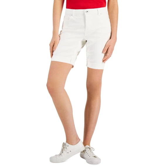 Style & Co Petite Mid Rise Roll Cuff Denim Bermuda Shorts Bright White 12P