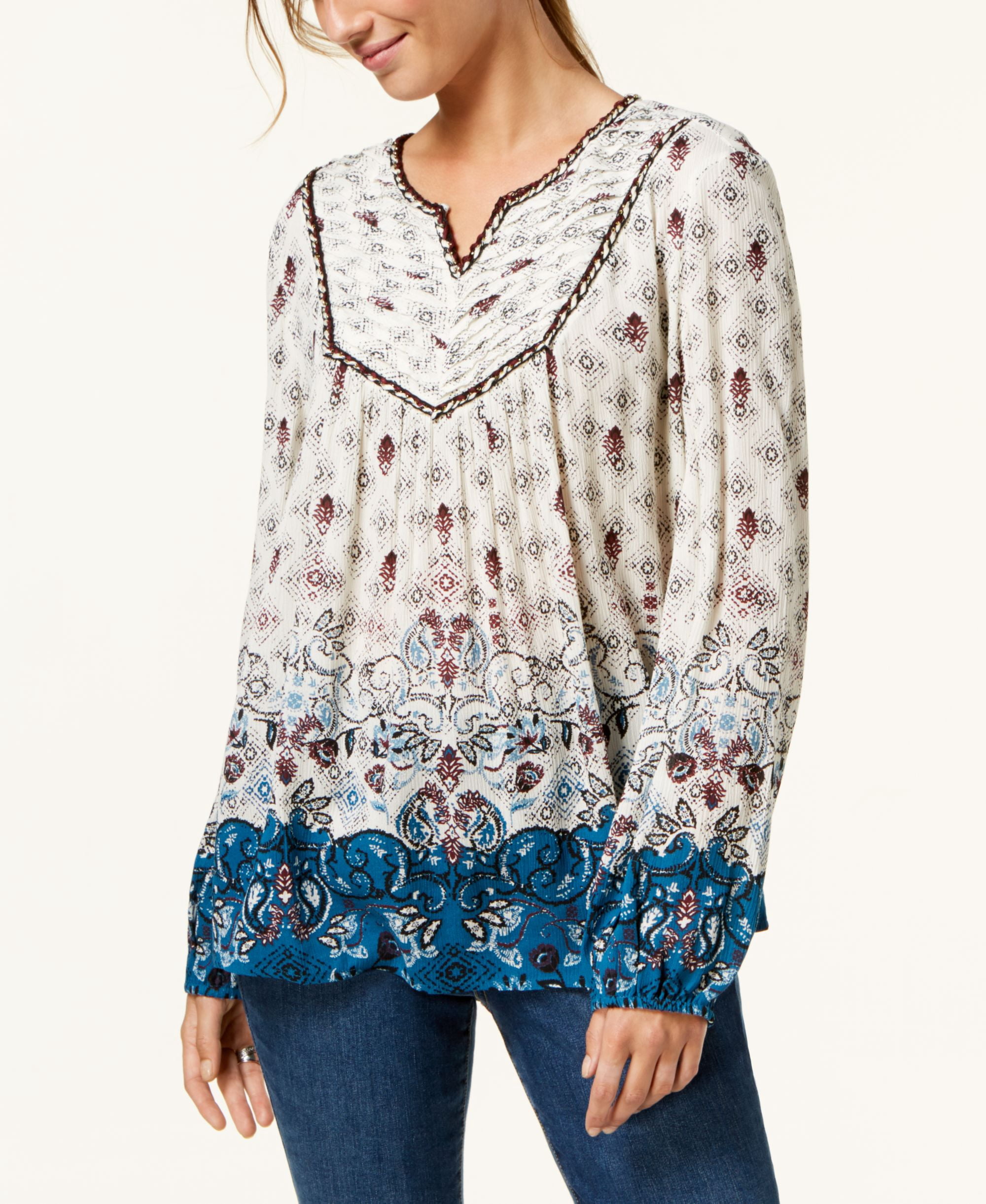 Style & Co Petite Mixed Print Peasant Top Symphony Border PS - Walmart.com