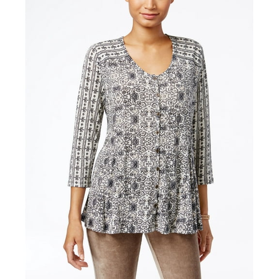 Style & Co Petite Mixed-Print Swing Blouse Ornate Combo PL