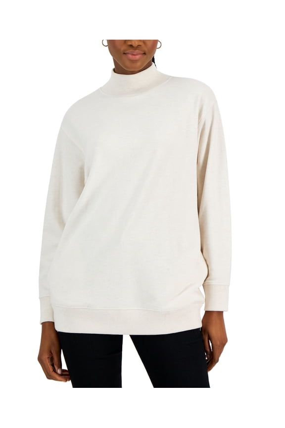 Style & Co Petite Mock Neck Ribbed Edge Sweatshirt Scarlet Crush PL