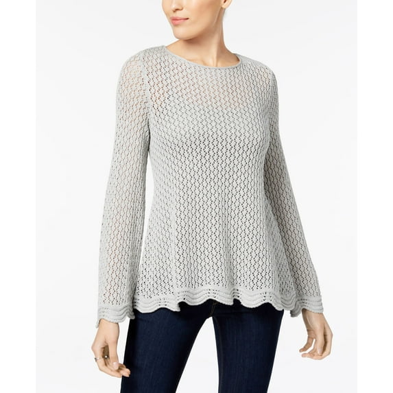 Style & Co Petite Open Knit Boat Neck Sweater Light Grey Hthr PM