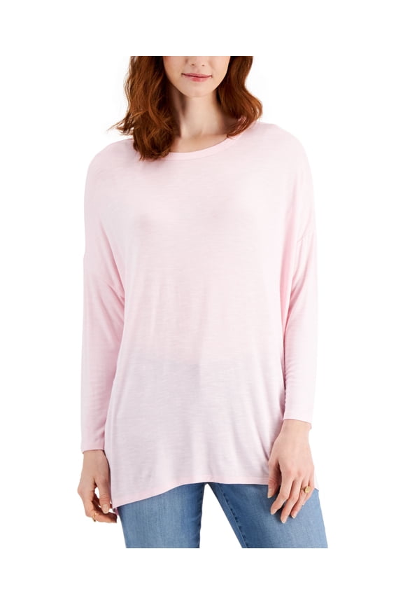 Style & Co Petite Oversized Long Sleeve T-Shirt3 Fiji Pink PS