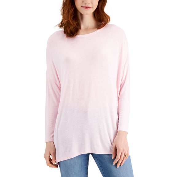 Style & Co Petite Oversized Long Sleeve T-Shirt3 Fiji Pink PXL