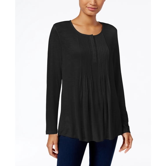 Style & Co Petite Pleated Top Deep Black PM