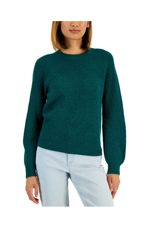 Style & Co Petite Pointelle Puffed Sleeve Sweater Pure Emerald PS