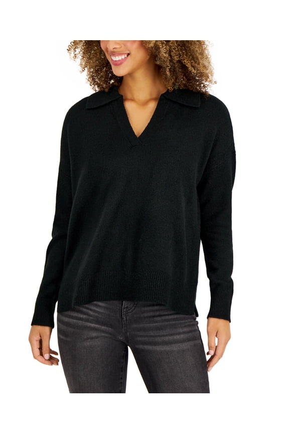 Style & Co Petite Polo Pullover Sweater Deep Black PXS