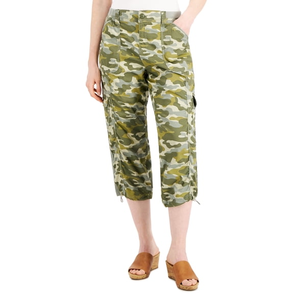 Style & Co Petite Printed Bungee Capri Pants Camo Layer Green 6P