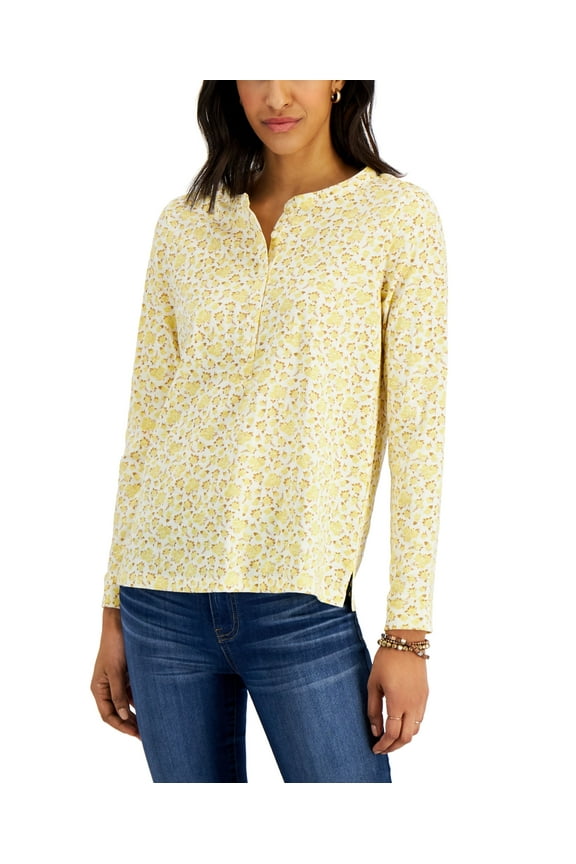 Style & Co Petite Printed Cotton Knit Top Sunbeam Yellow PM