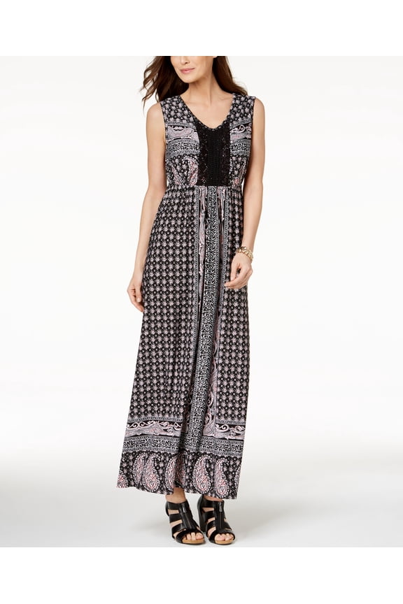 Style & Co Petite Printed Crochet Maxi Dress Paisley Fields PS