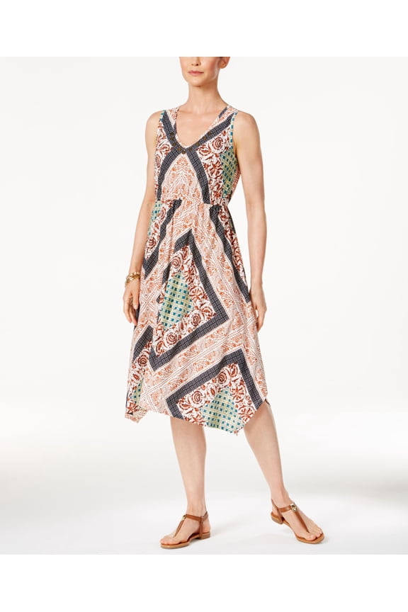 Style & Co Petite Printed Handkerchief Hem Dress Multi Print PS