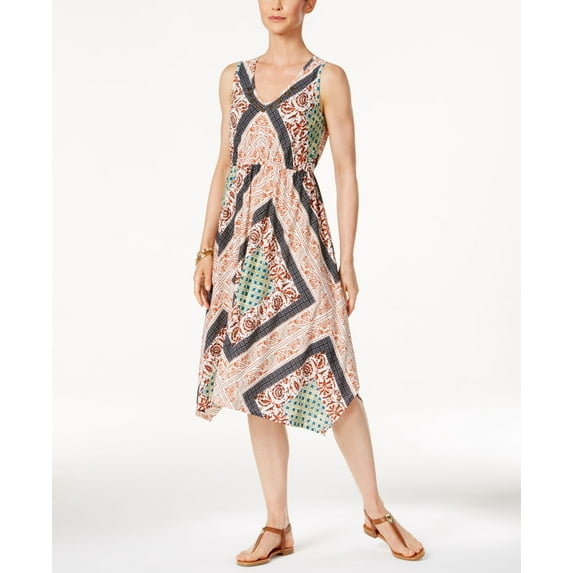 Style & Co Petite Printed Handkerchief Hem Dress Multi Print PS