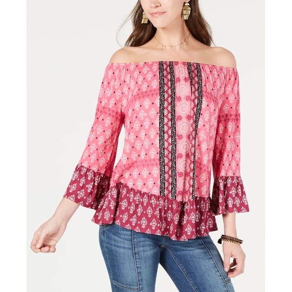 Style & Co Petite Printed Off The Shoulder Top Refresh Stamps PXS