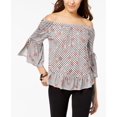 thumbnail image 1 of Style & Co Petite Printed Off The Shoulder Top Vacation Ginghm PS, 1 of 1