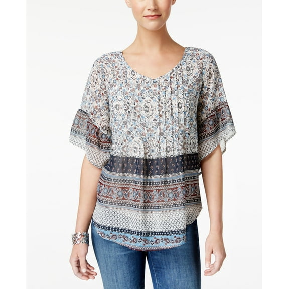 Style & Co Petite Printed Pleated Blouse Petticoat PM
