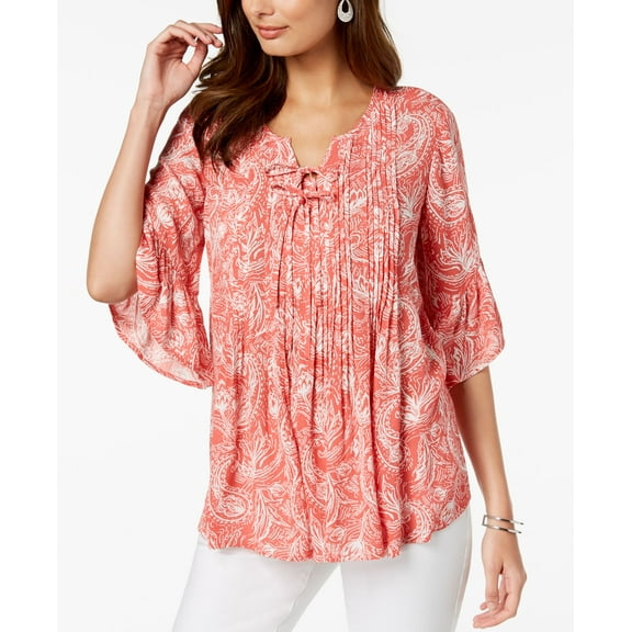 Style & Co Petite Printed Pleated Top Idealic Paisley PXS
