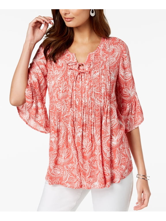 Style & Co Petite Printed Pleated Top Idealic Paisley PXS