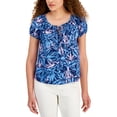 thumbnail image 1 of Style & Co Petite Printed Puff Sleeve Top Palm Blue PXS, 1 of 1