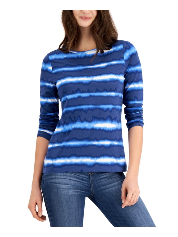 Style & Co Petite Printed Top Riverside Dye PS