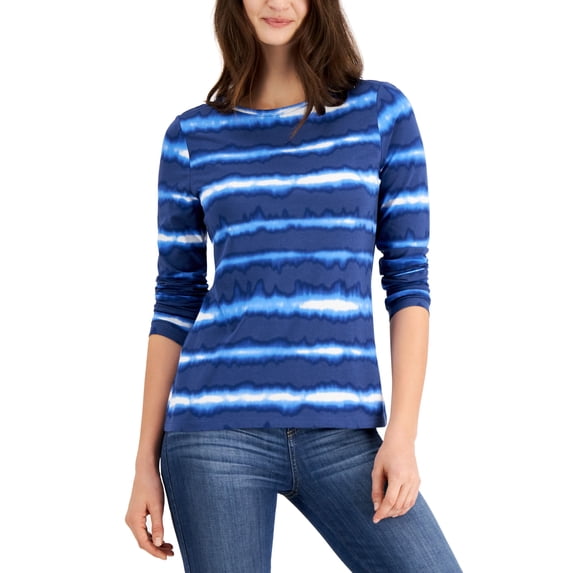 Style & Co Petite Printed Top Riverside Dye PXL