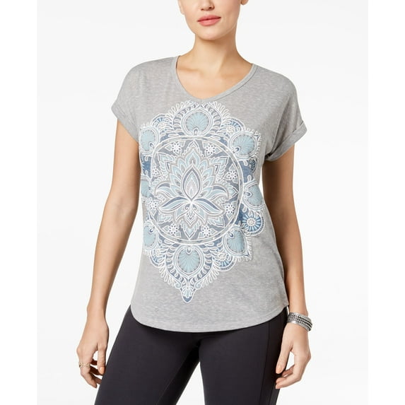 Style & Co Petite Printed V Neck T-Shirt Stained Medalln PXL