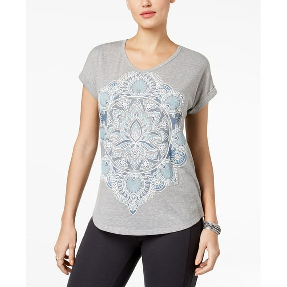 Style & Co Petite Printed V Neck T-Shirt Stained Medalln PXS